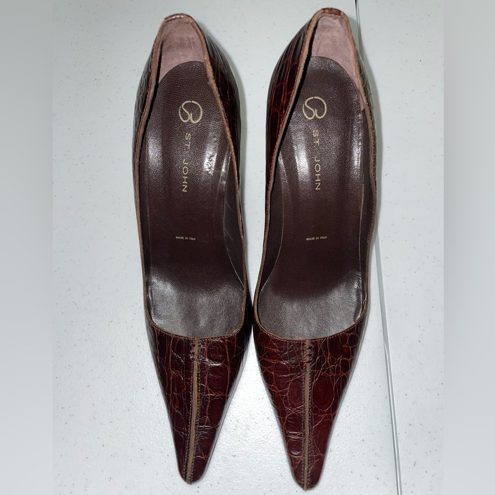 St. John Pumps Dark Brown Croc Dressy Heels Size 8.5B